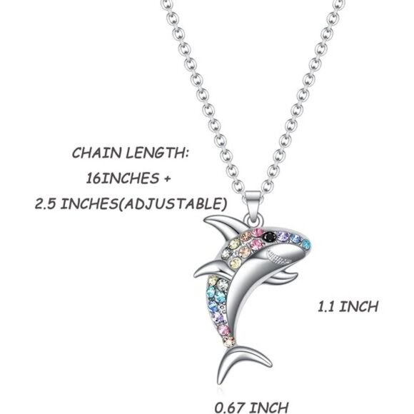 Silver Shark Rainbow Necklace for Girls Women Gift Jewelry Fashion - Picture 3 of 6